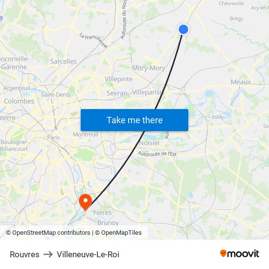 Rouvres to Villeneuve-Le-Roi map