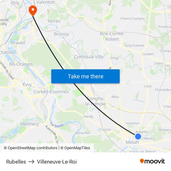 Rubelles to Villeneuve-Le-Roi map