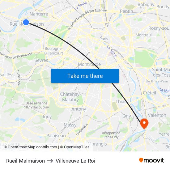 Rueil-Malmaison to Villeneuve-Le-Roi map