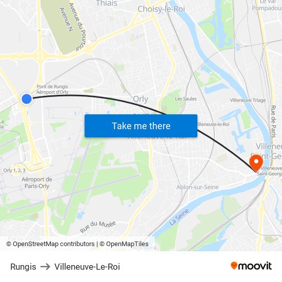 Rungis to Villeneuve-Le-Roi map