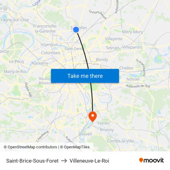 Saint-Brice-Sous-Foret to Villeneuve-Le-Roi map