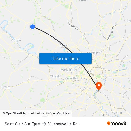 Saint-Clair-Sur-Epte to Villeneuve-Le-Roi map