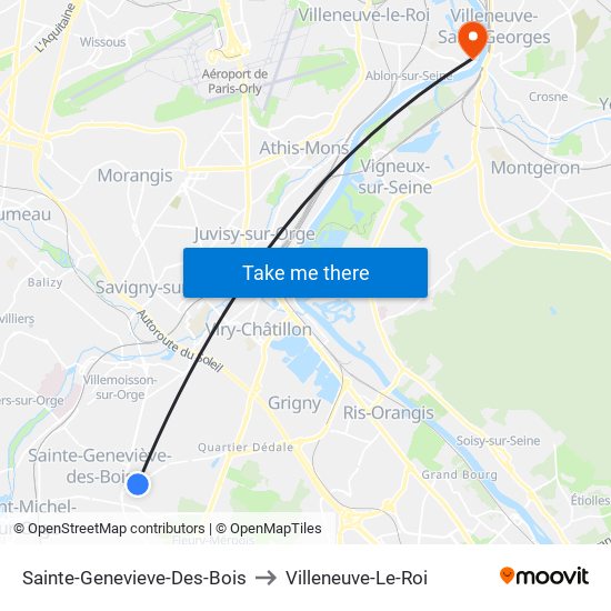 Sainte-Genevieve-Des-Bois to Villeneuve-Le-Roi map