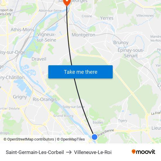 Saint-Germain-Les-Corbeil to Villeneuve-Le-Roi map