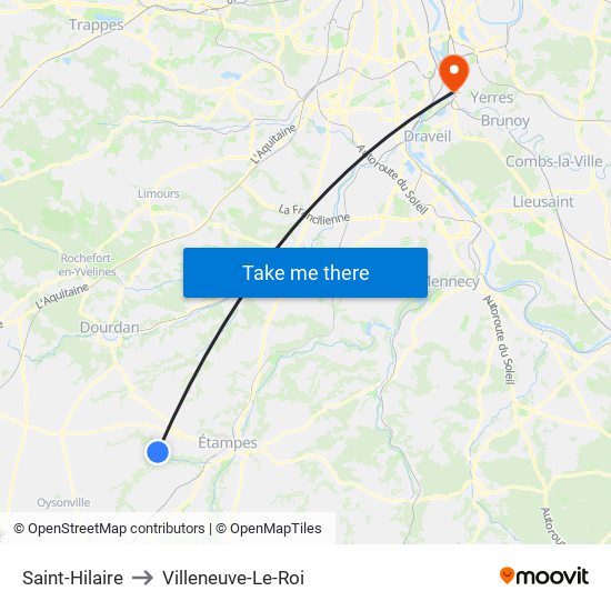 Saint-Hilaire to Villeneuve-Le-Roi map