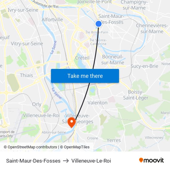 Saint-Maur-Des-Fosses to Villeneuve-Le-Roi map