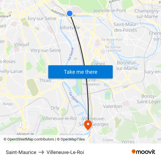 Saint-Maurice to Villeneuve-Le-Roi map