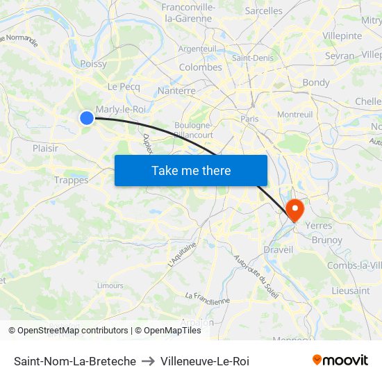 Saint-Nom-La-Breteche to Villeneuve-Le-Roi map