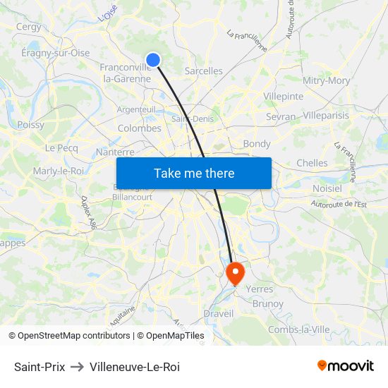 Saint-Prix to Villeneuve-Le-Roi map