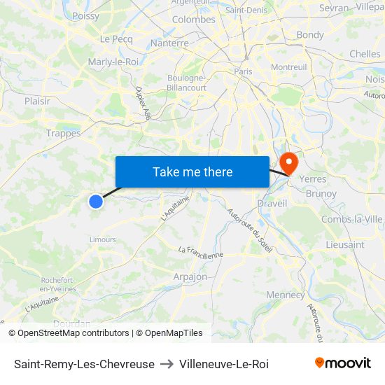 Saint-Remy-Les-Chevreuse to Villeneuve-Le-Roi map