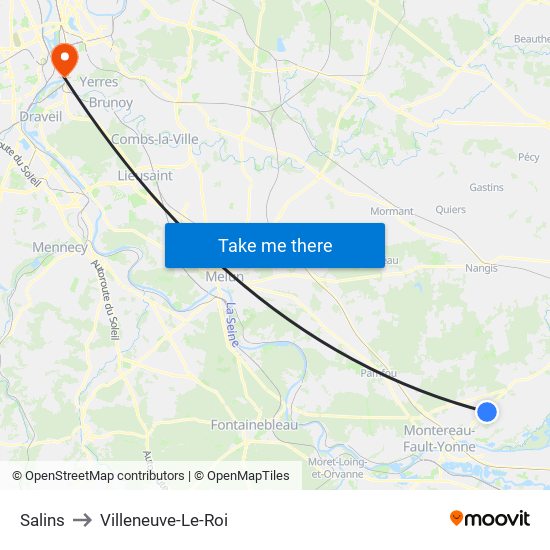 Salins to Villeneuve-Le-Roi map