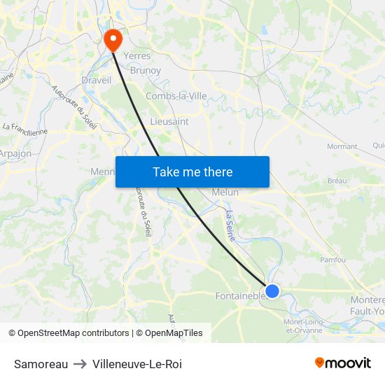 Samoreau to Villeneuve-Le-Roi map