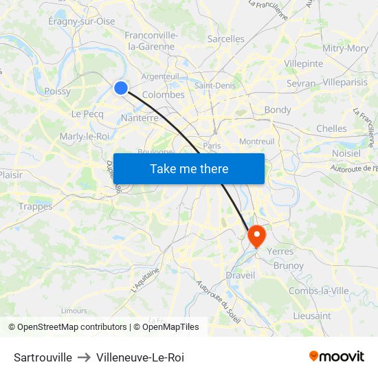 Sartrouville to Villeneuve-Le-Roi map