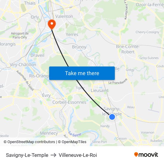 Savigny-Le-Temple to Villeneuve-Le-Roi map