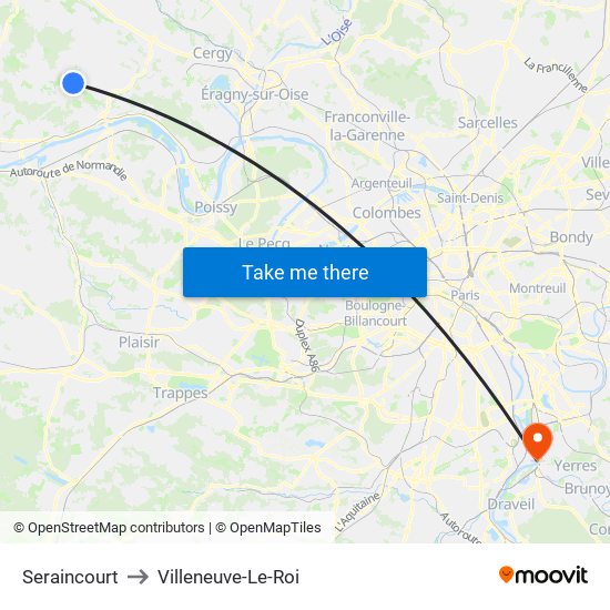 Seraincourt to Villeneuve-Le-Roi map