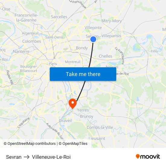 Sevran to Villeneuve-Le-Roi map