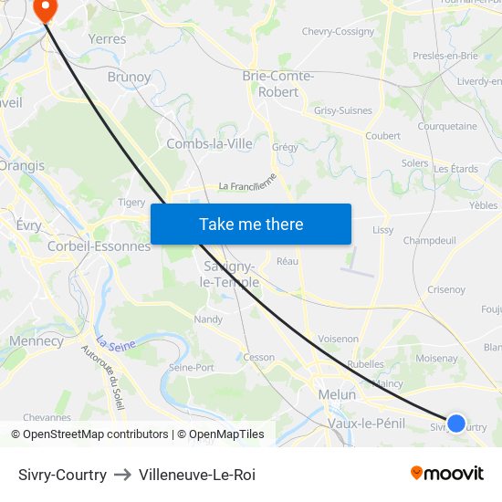 Sivry-Courtry to Villeneuve-Le-Roi map