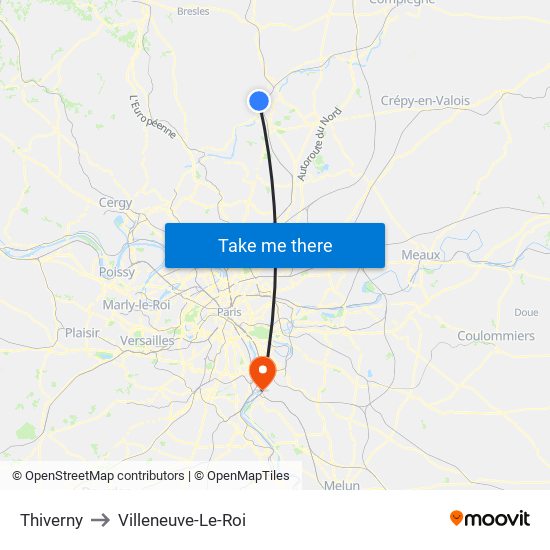 Thiverny to Villeneuve-Le-Roi map