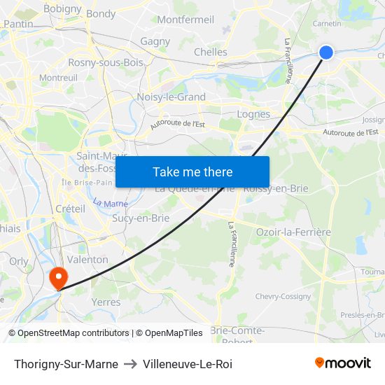 Thorigny-Sur-Marne to Villeneuve-Le-Roi map