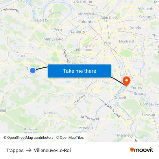 Trappes to Villeneuve-Le-Roi map