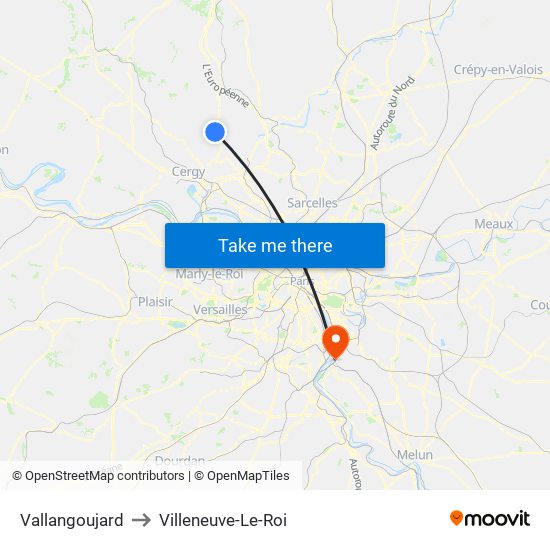 Vallangoujard to Villeneuve-Le-Roi map