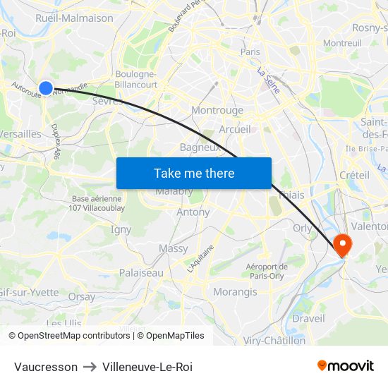 Vaucresson to Villeneuve-Le-Roi map