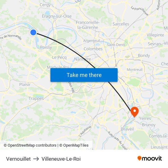 Vernouillet to Villeneuve-Le-Roi map