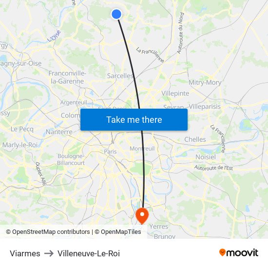 Viarmes to Villeneuve-Le-Roi map