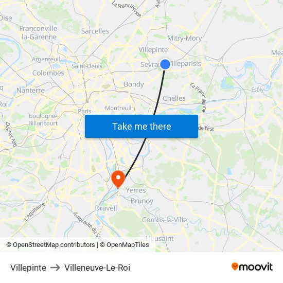 Villepinte to Villeneuve-Le-Roi map