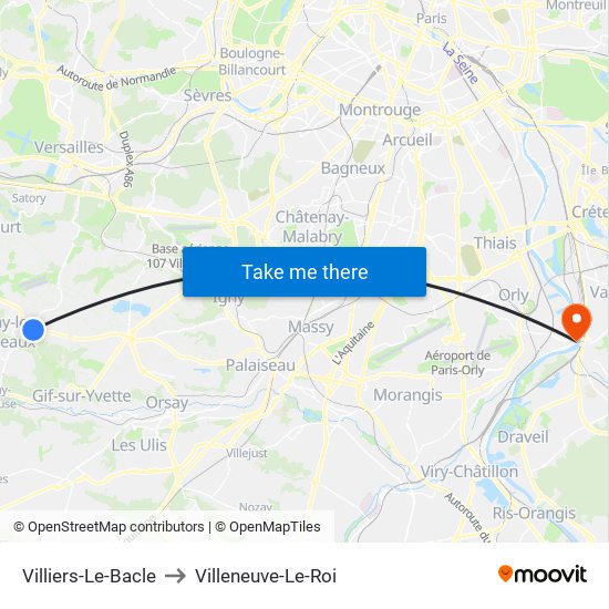 Villiers-Le-Bacle to Villeneuve-Le-Roi map