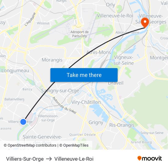 Villiers-Sur-Orge to Villeneuve-Le-Roi map