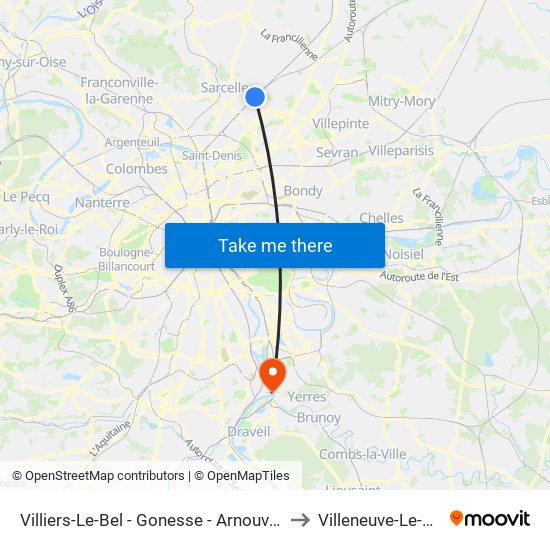 Villiers-Le-Bel - Gonesse - Arnouville to Villeneuve-Le-Roi map