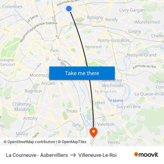 La Courneuve - Aubervilliers to Villeneuve-Le-Roi map