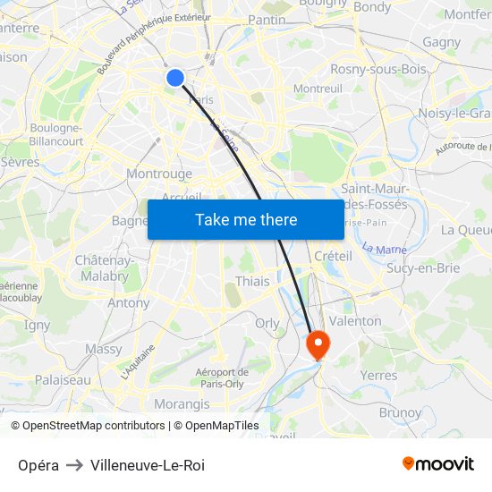 Opéra to Villeneuve-Le-Roi map