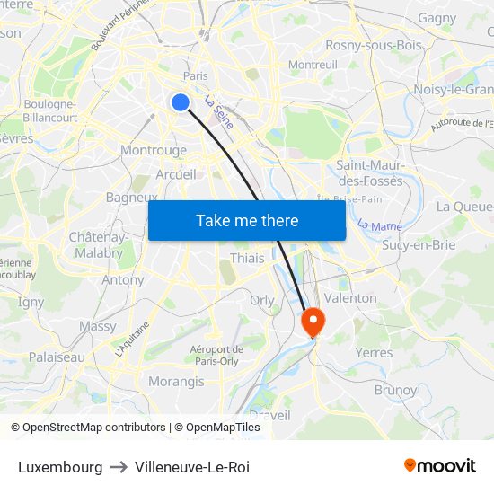 Luxembourg to Villeneuve-Le-Roi map