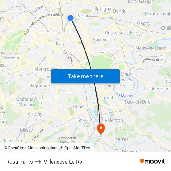 Rosa Parks to Villeneuve-Le-Roi map