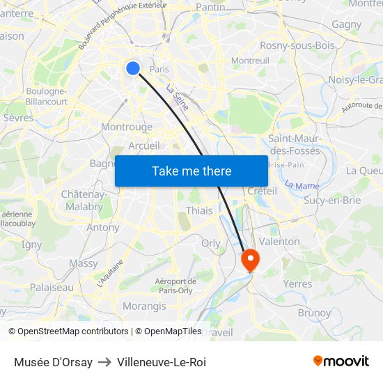 Musée D'Orsay to Villeneuve-Le-Roi map