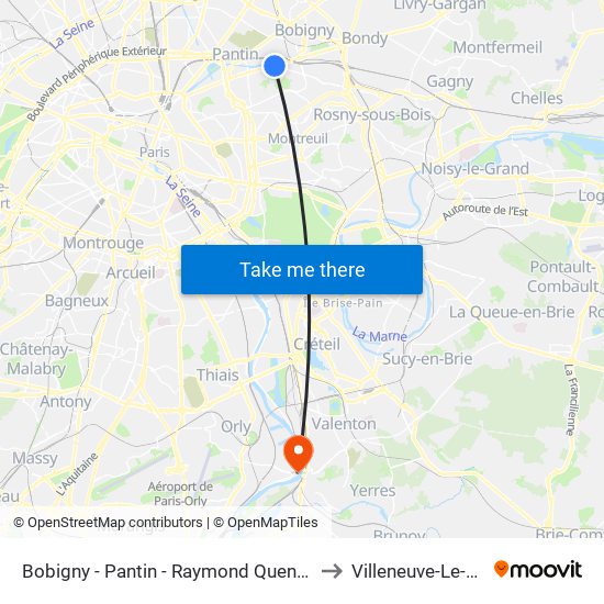 Bobigny - Pantin - Raymond Queneau to Villeneuve-Le-Roi map