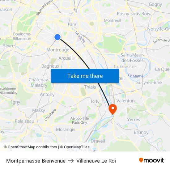 Montparnasse-Bienvenue to Villeneuve-Le-Roi map