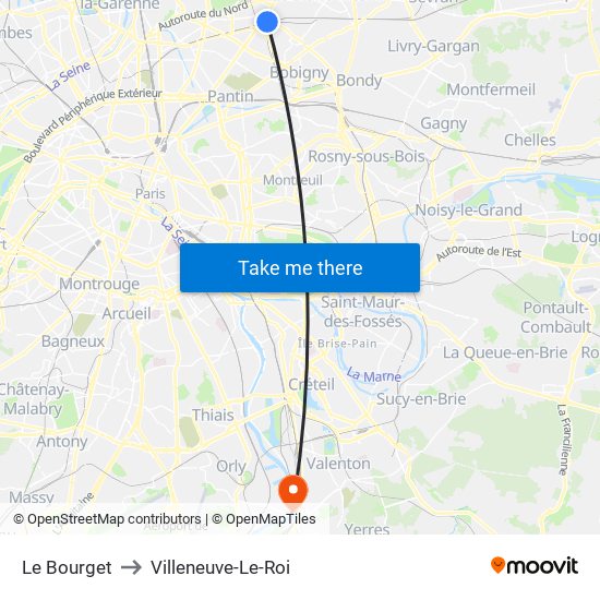 Le Bourget to Villeneuve-Le-Roi map