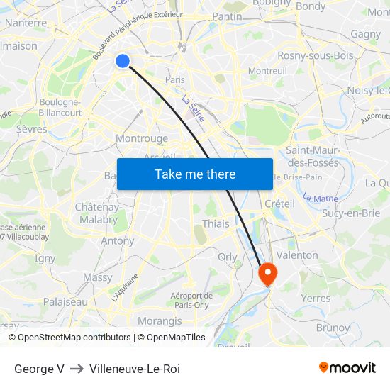 George V to Villeneuve-Le-Roi map