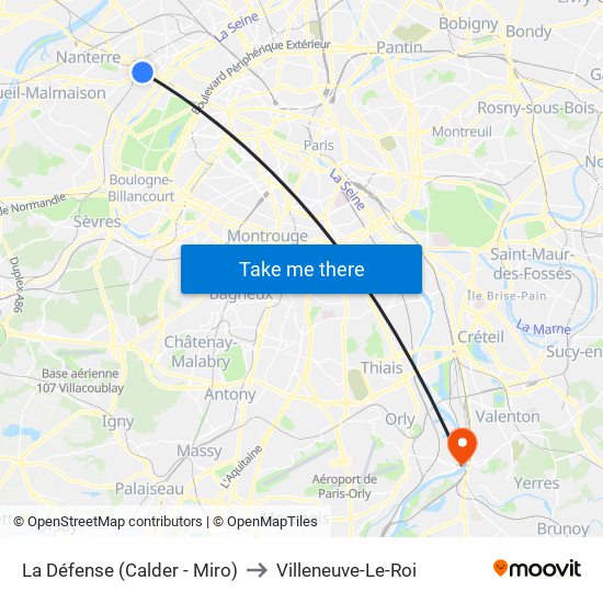 La Défense (Calder - Miro) to Villeneuve-Le-Roi map