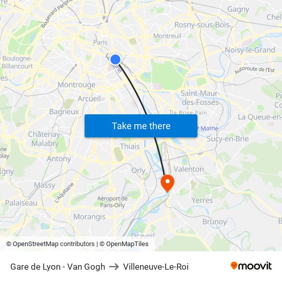 Gare de Lyon - Van Gogh to Villeneuve-Le-Roi map