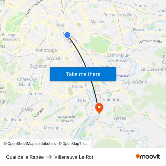 Quai de la Rapée to Villeneuve-Le-Roi map