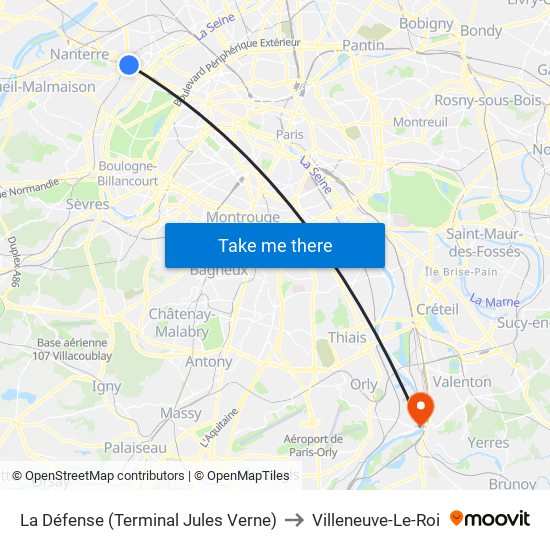 La Défense (Terminal Jules Verne) to Villeneuve-Le-Roi map