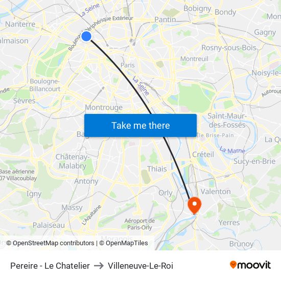 Pereire - Le Chatelier to Villeneuve-Le-Roi map