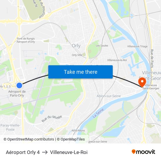 Aéroport Orly 4 to Villeneuve-Le-Roi map