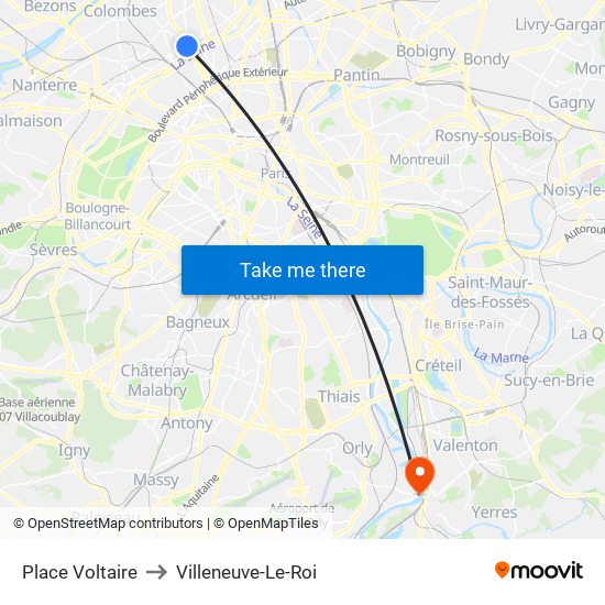 Place Voltaire to Villeneuve-Le-Roi map