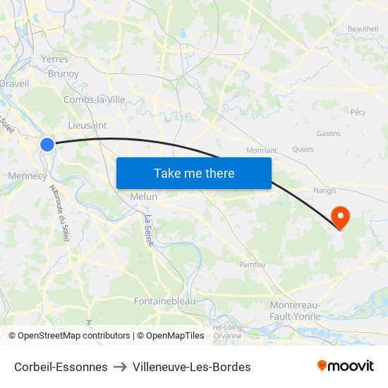 Corbeil-Essonnes to Villeneuve-Les-Bordes map