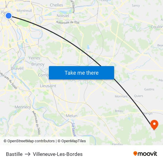 Bastille to Villeneuve-Les-Bordes map